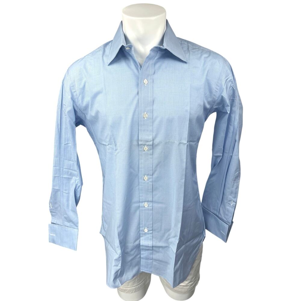 Vintage Geneva Blue Gingham Check Long Sleeve Button Down Dress Shirt Top Size S